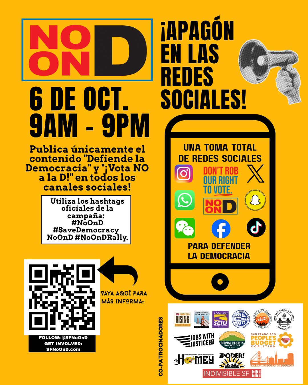No on D social media blackout flyer in Spanish